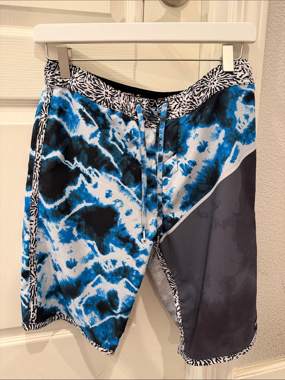 O’Neil Blue Tie-Dye Swim Shorts with Grey Panel - Men's